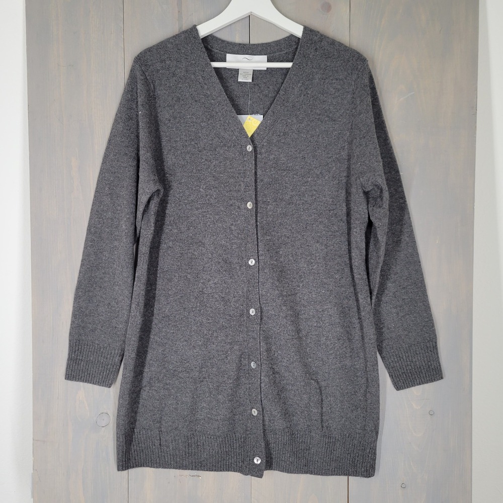 Precious Fibers 100% Cashmere Cardigan Women Medium Grey V-Neck Longline NWT